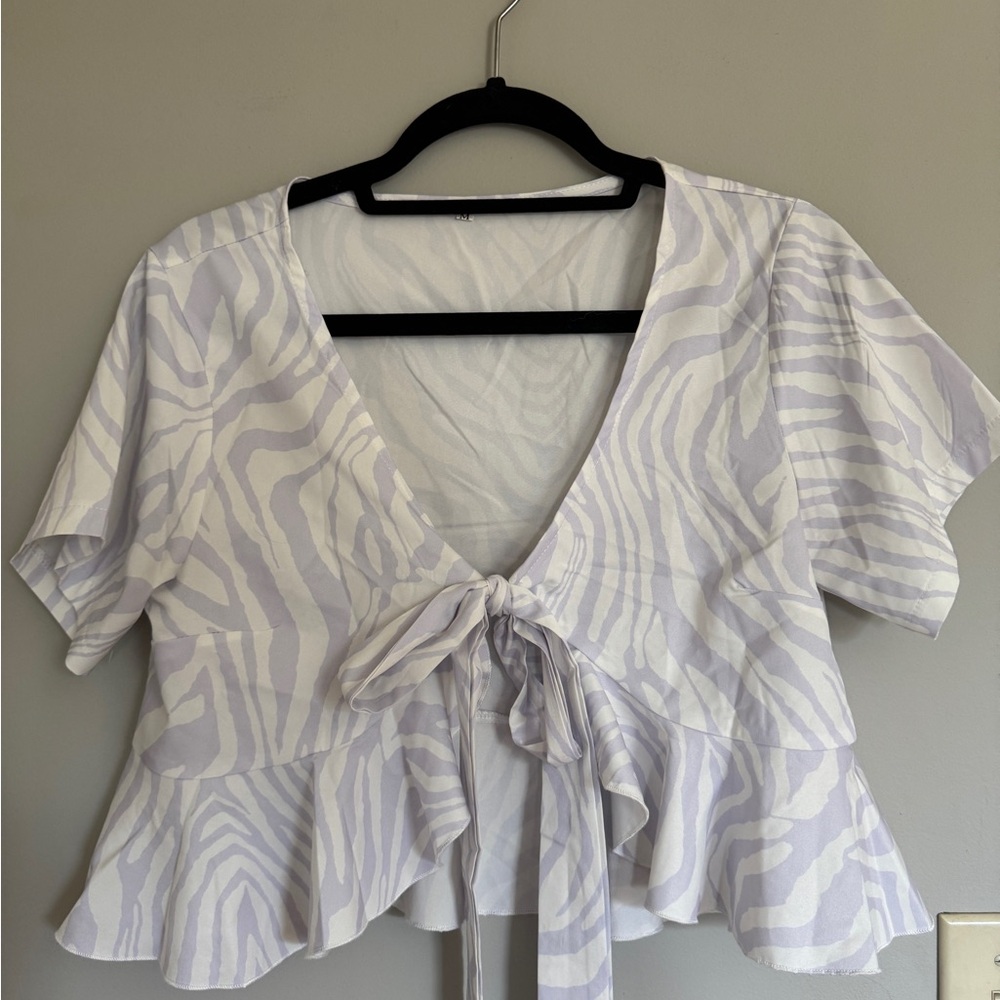 White Zebra Print Tie-Front Top